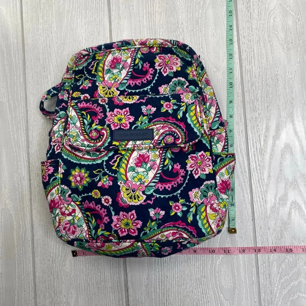 Vera Bradley Navy Blue & Pink Petal Paisley Lightweight Small Backpack